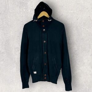 Vintage Marshall Artist Modern Tailoring Hoodie Button Front Mens Sz L Navy Blue